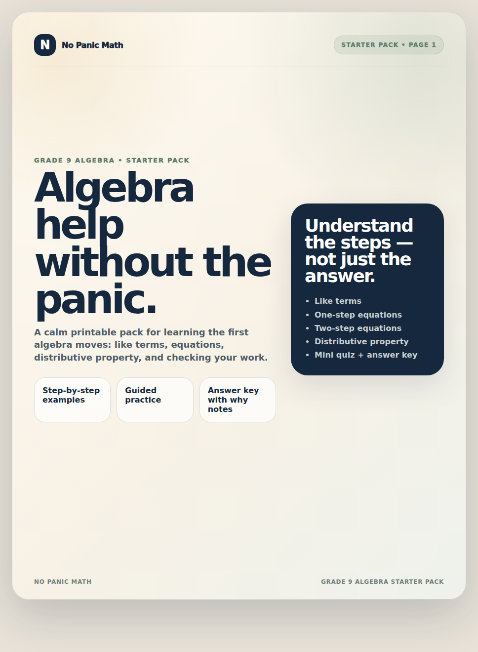 Grade 9 Algebra Starter Pack cover