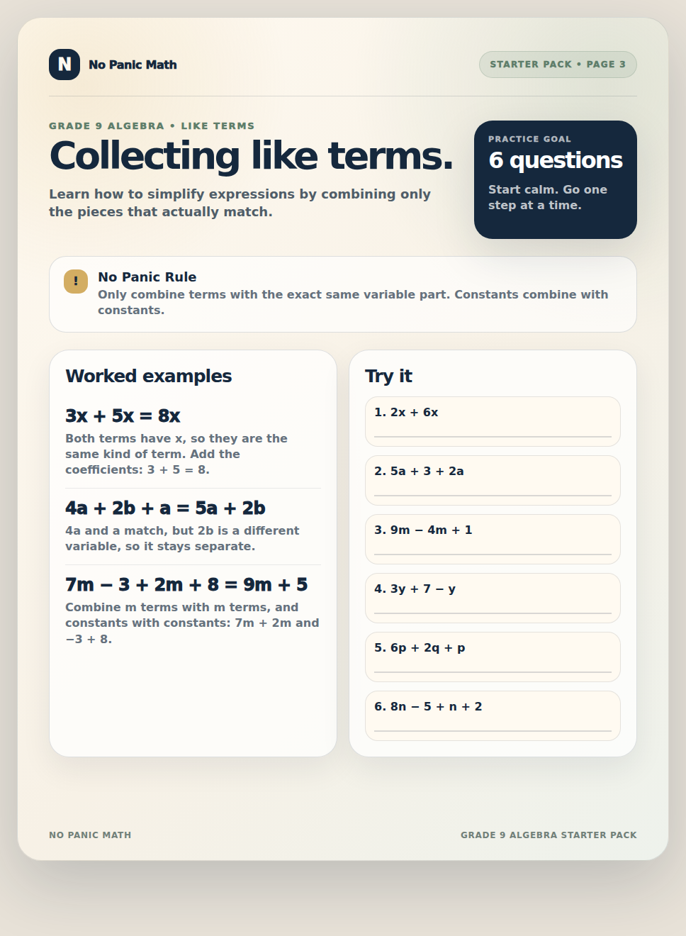 Sample learning page from the Starter Pack
