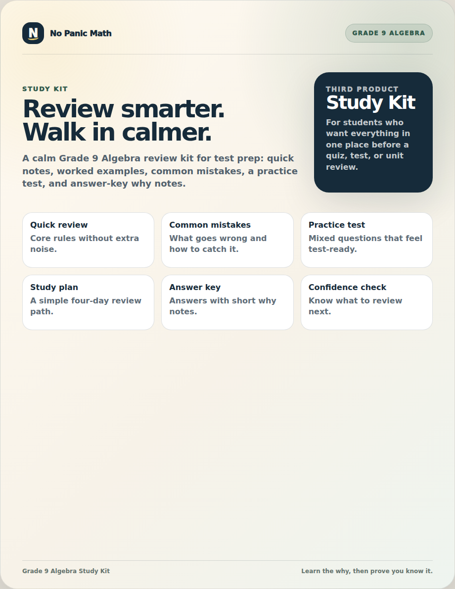 Grade 9 Algebra Study Kit cover
